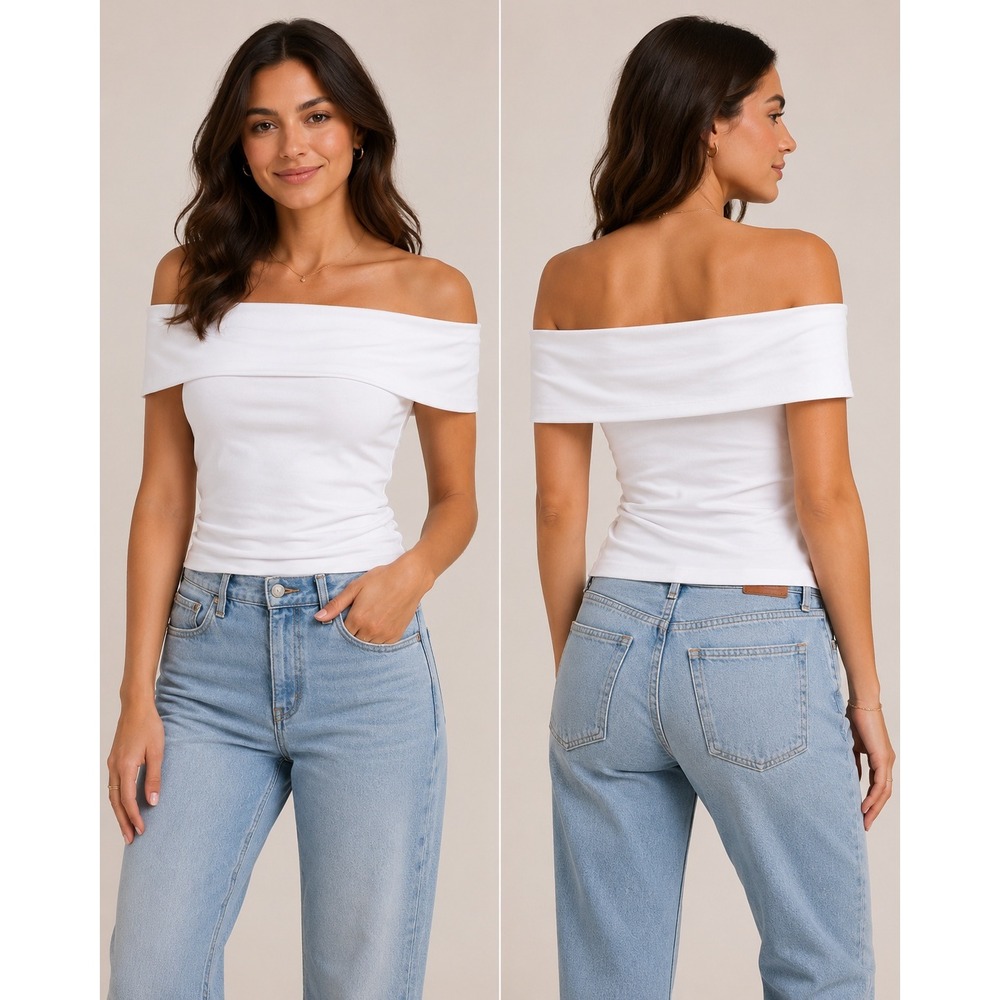 Aritzia Contour Top Womens Small White Off The Shoulder Short Sleeve 119720